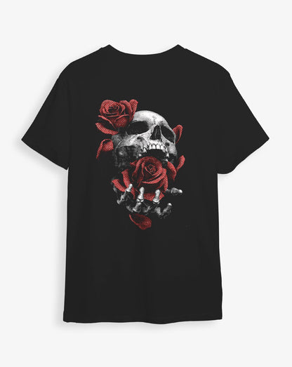 Camiseta unisex negra SKULL  ROSE