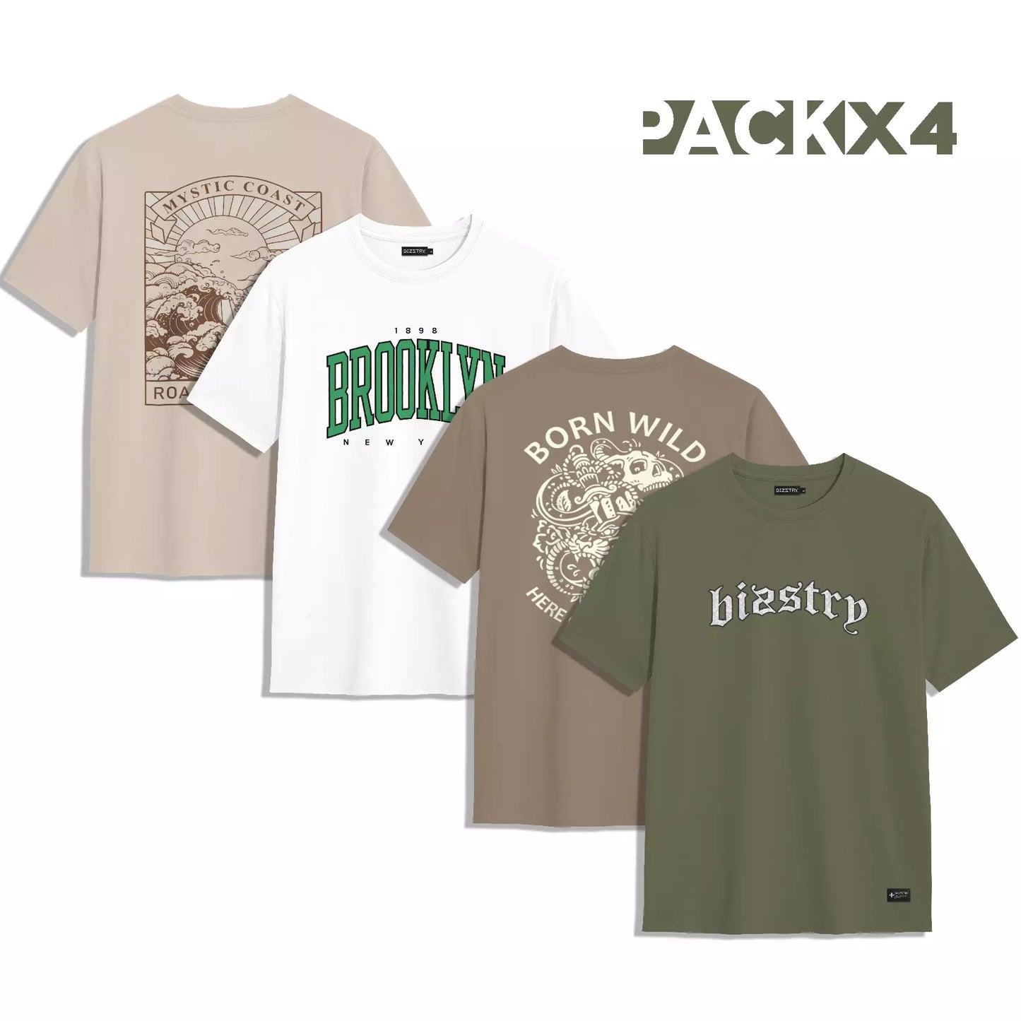 PACK 4 CAMISETAS PREMIUM (CAPUCCINO, BLANCO, CHOCOLATE, VERDE)
