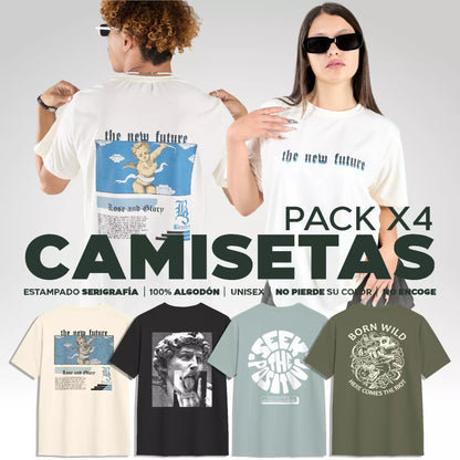 PACK X4 CAMISETAS (BEIGE, NEGRO, BLUE, VERDE)